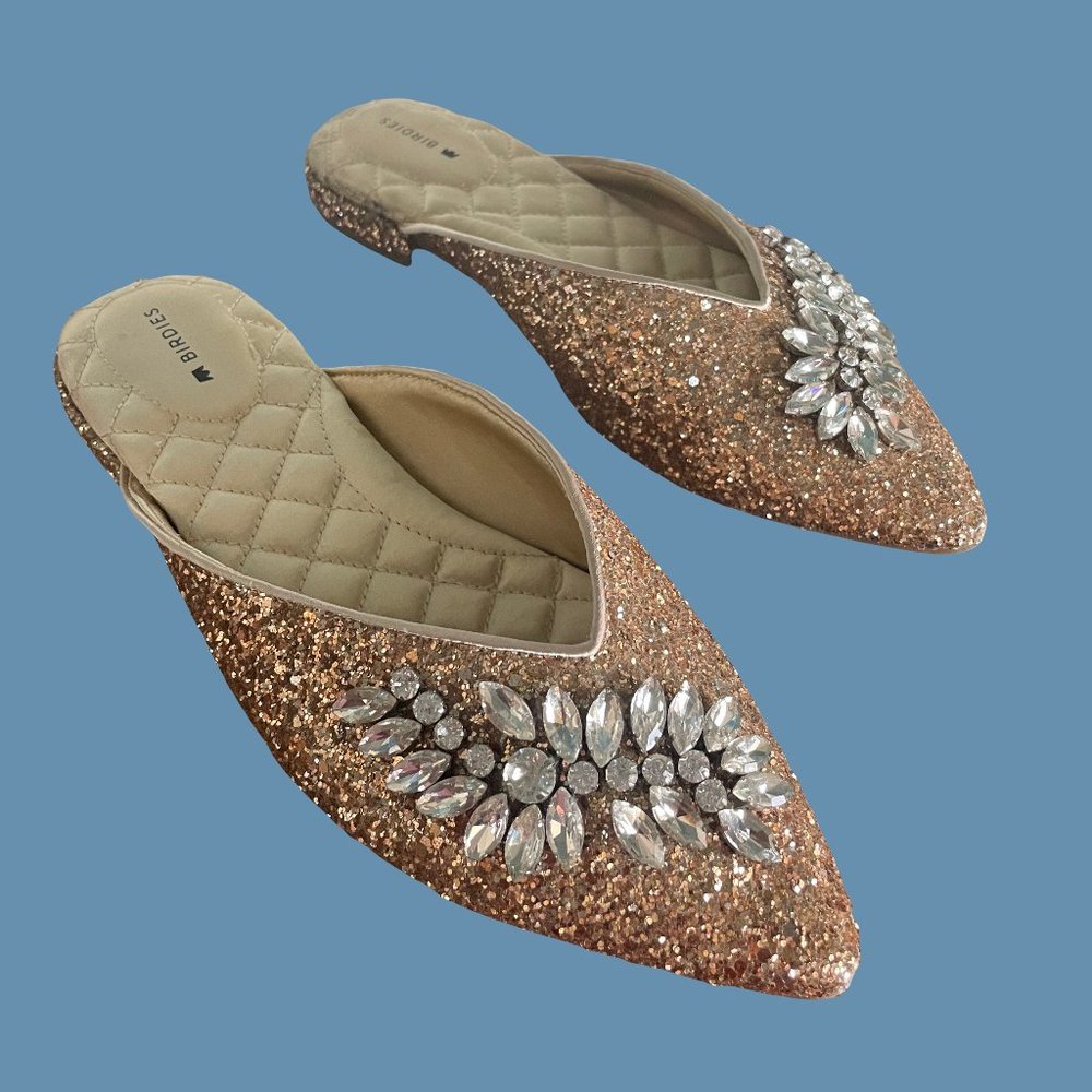 Birdies Swan Sparkle Mules Gold Size 7.5